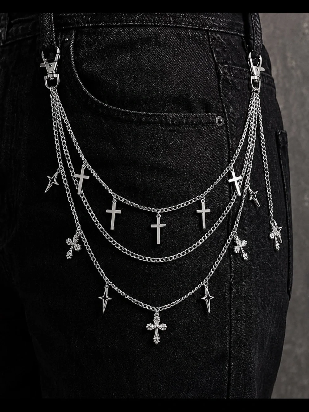 Stainless Steel Pants Jean Cross Chain Y2K Gothic Layered HipHop Alternative